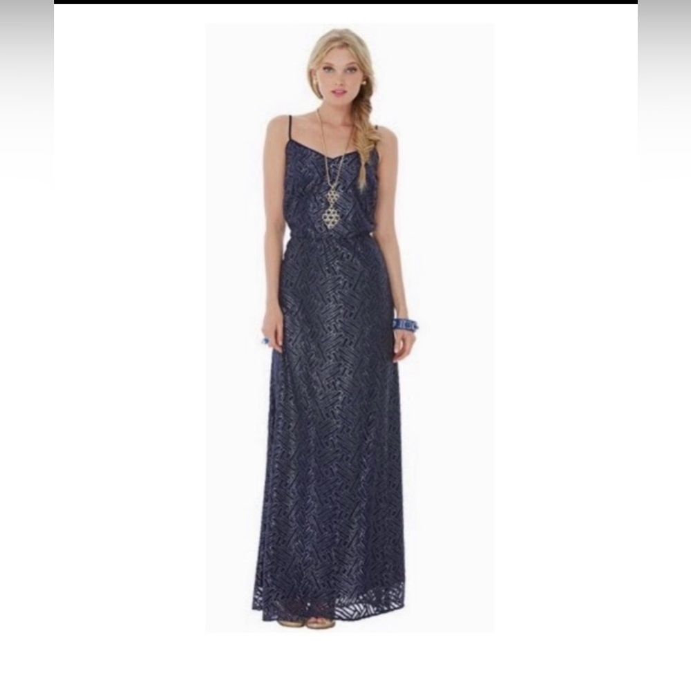 Lilly Pulitzer Deanna Maxi Navy and Silver Size Small